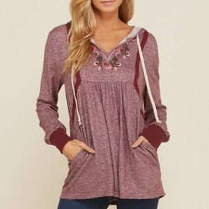 Floral Embroidered Hooded Sweatshirt